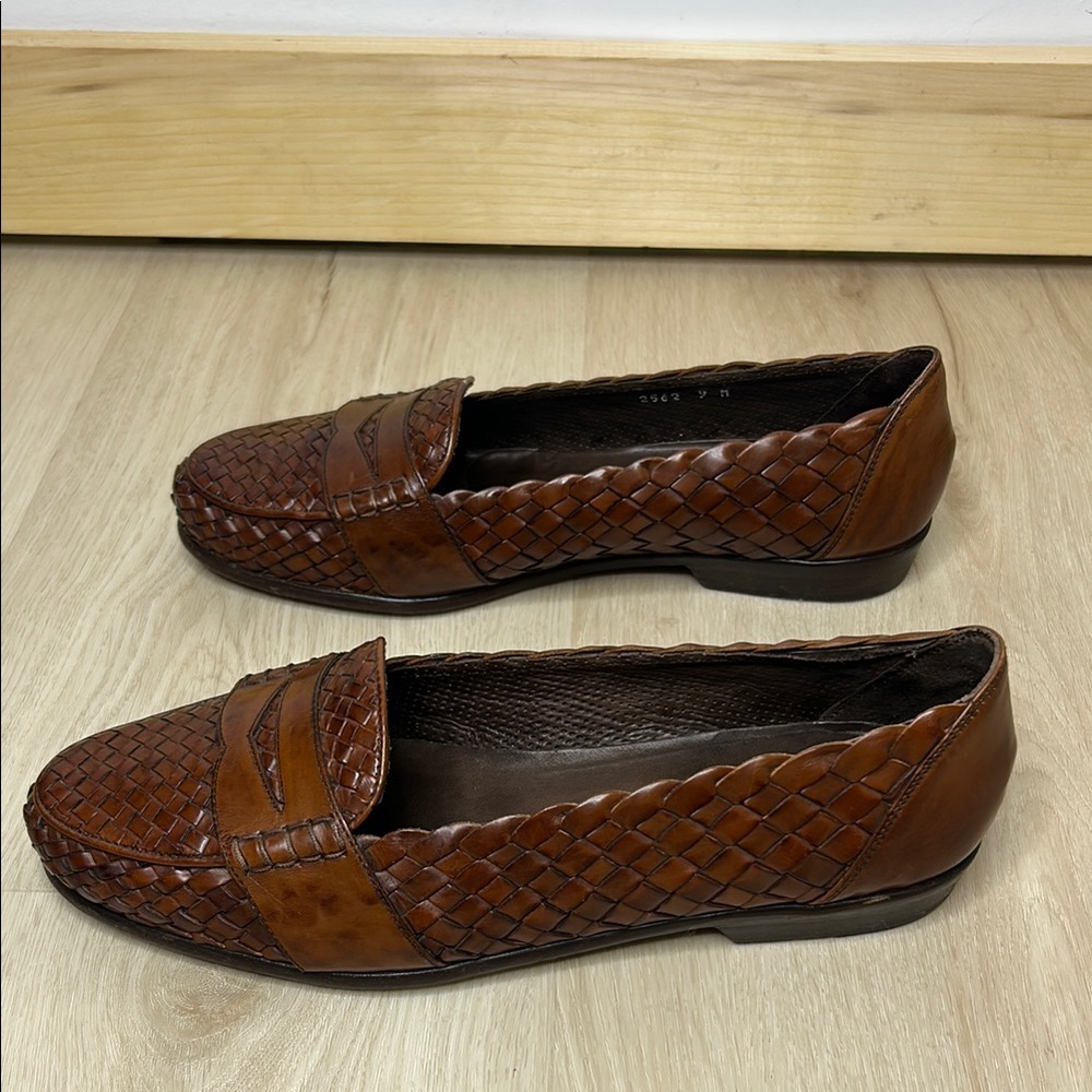 Bragano by Cole Haan 👞 Men's Brown Woven Leather Penny Loafers 9M Made in Italy - Picture 4 of 16